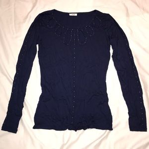 Cache jersey cutout neckline studded top & sleeves